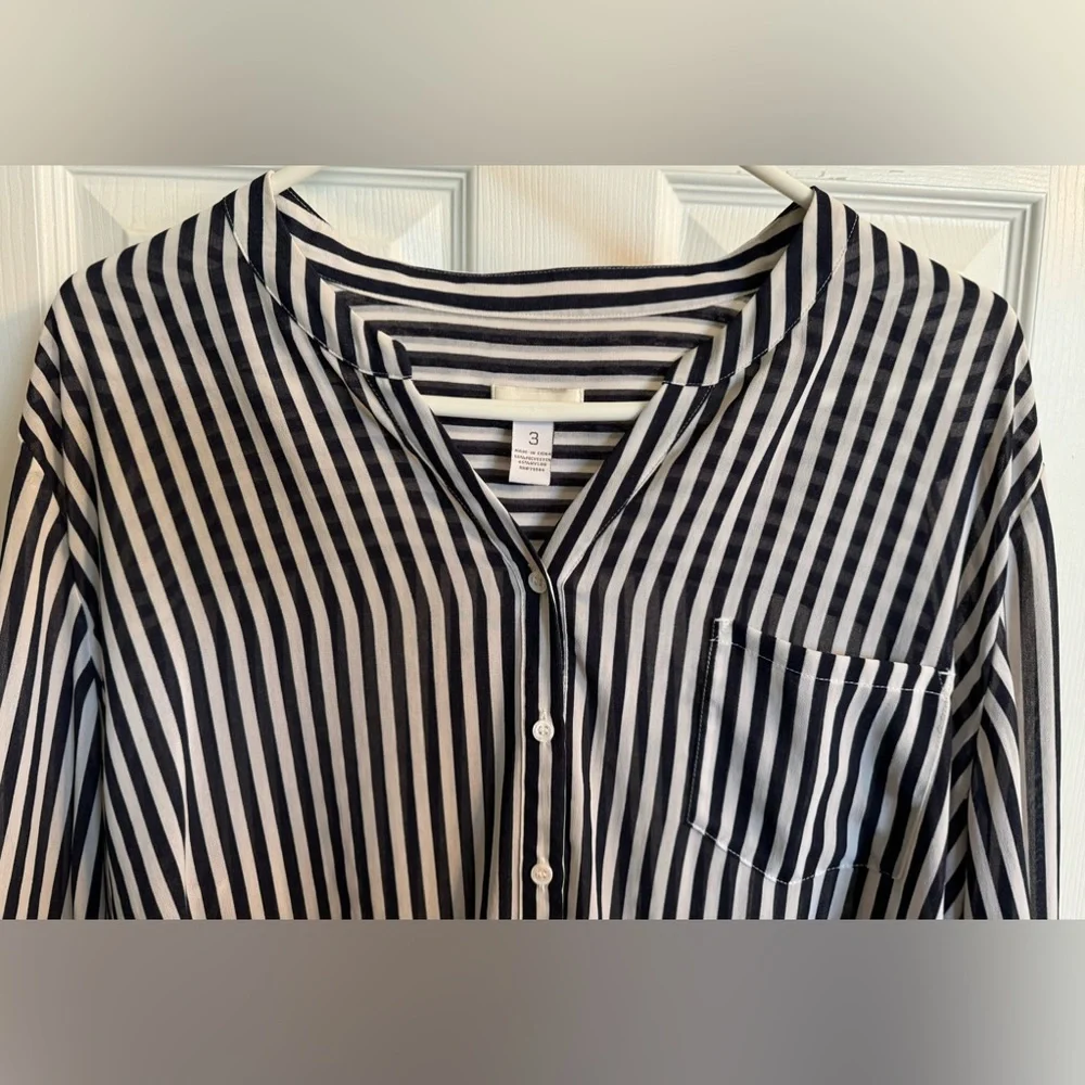 Chico’s Women’s White & Black Stripe Too w/ option 3/4 button strip ~ Size 3 - Picture 4 of 12